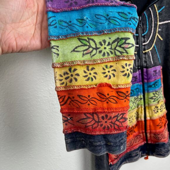 Shopoholic Fashion Women's Small Colorful Boho Y2K Patchwork Full Zip Hoodie - Picture 6 of 11